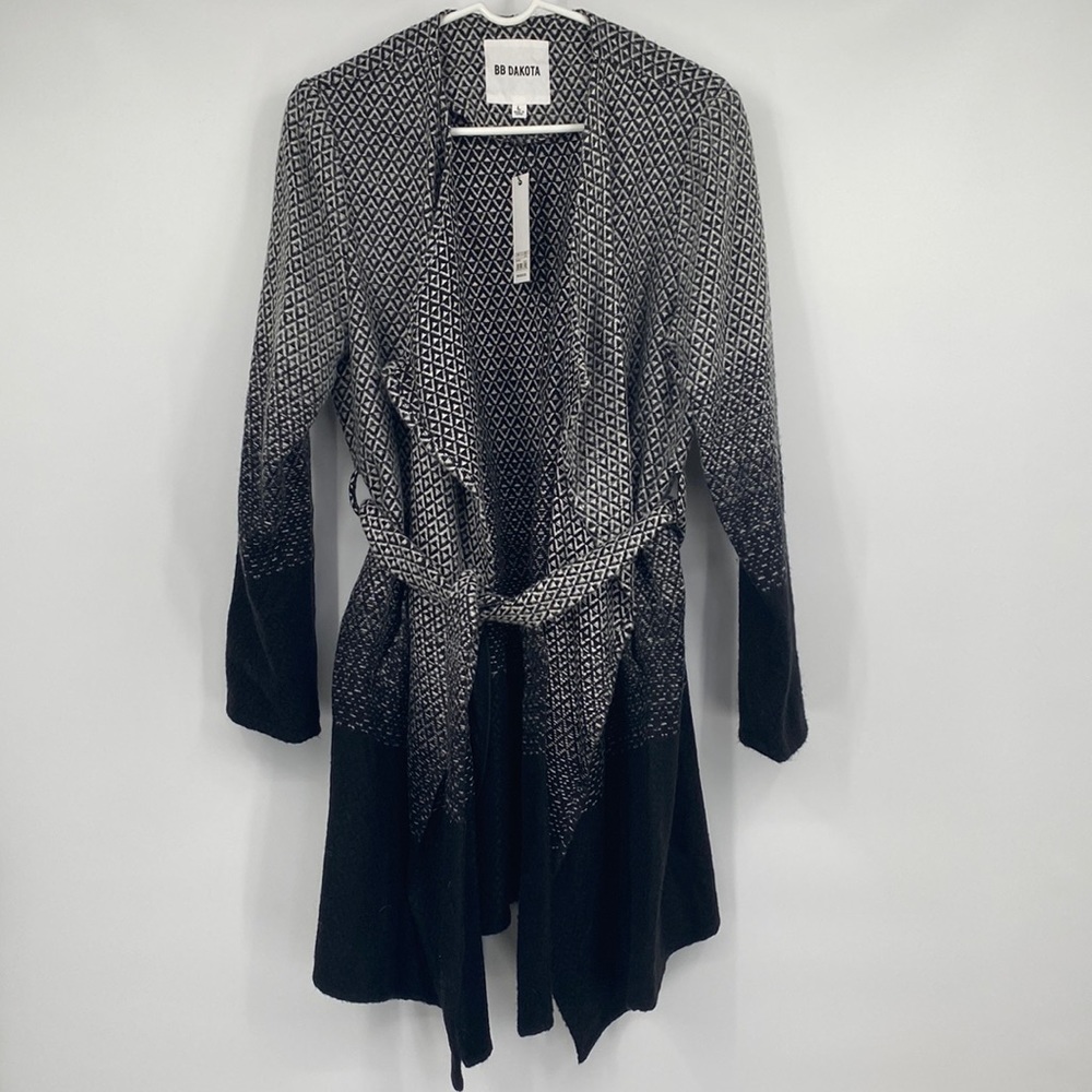 BB Dakota Black and Grey Ombré Tie Front Knit Cardigan